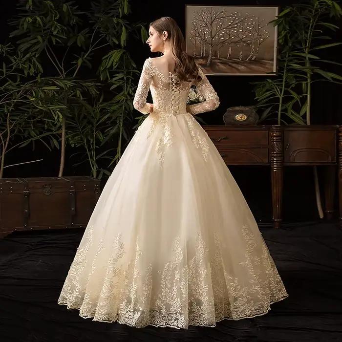 Robe de Mariée Musulmane en Dentelle à Manches sulf