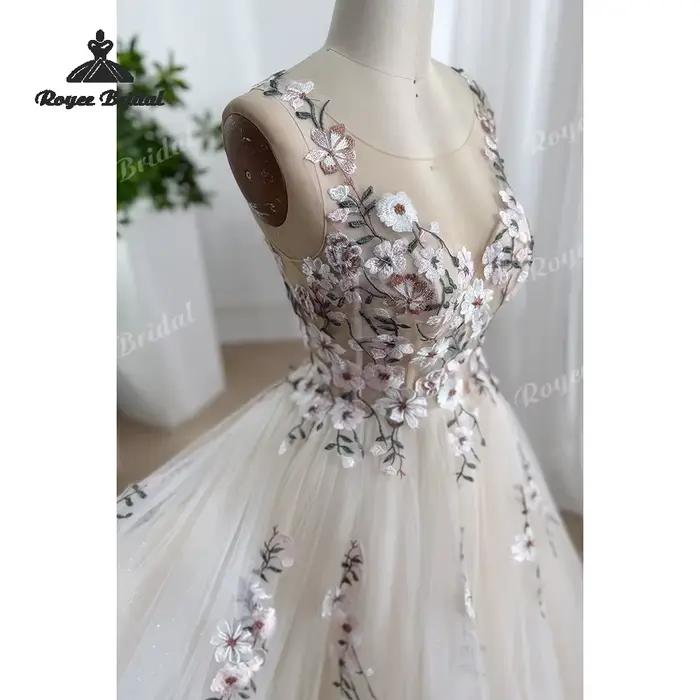 Robes de mariée en mousseline de soie à motif floral forestier