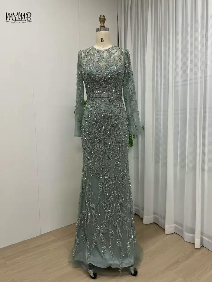 Robe musulmane perlée à manches longues