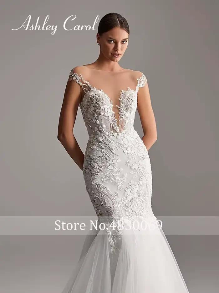 Ashley Carol robes De mariée sirène pour les femmes élégantes robes De mariée à col en v profond perles Appliques robes De mariée robes De Novia