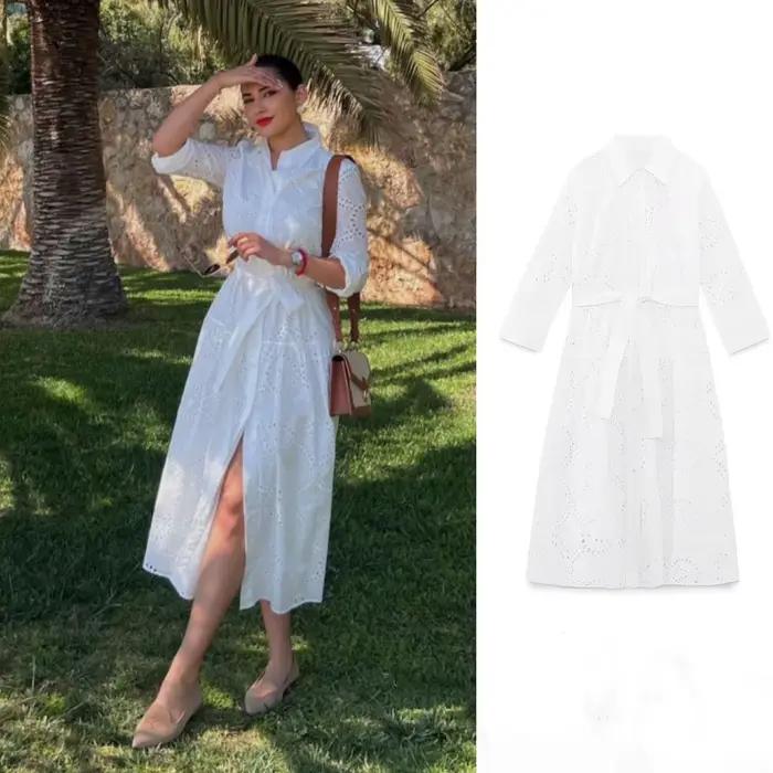 Robe blanche brodée élégante pour femmes