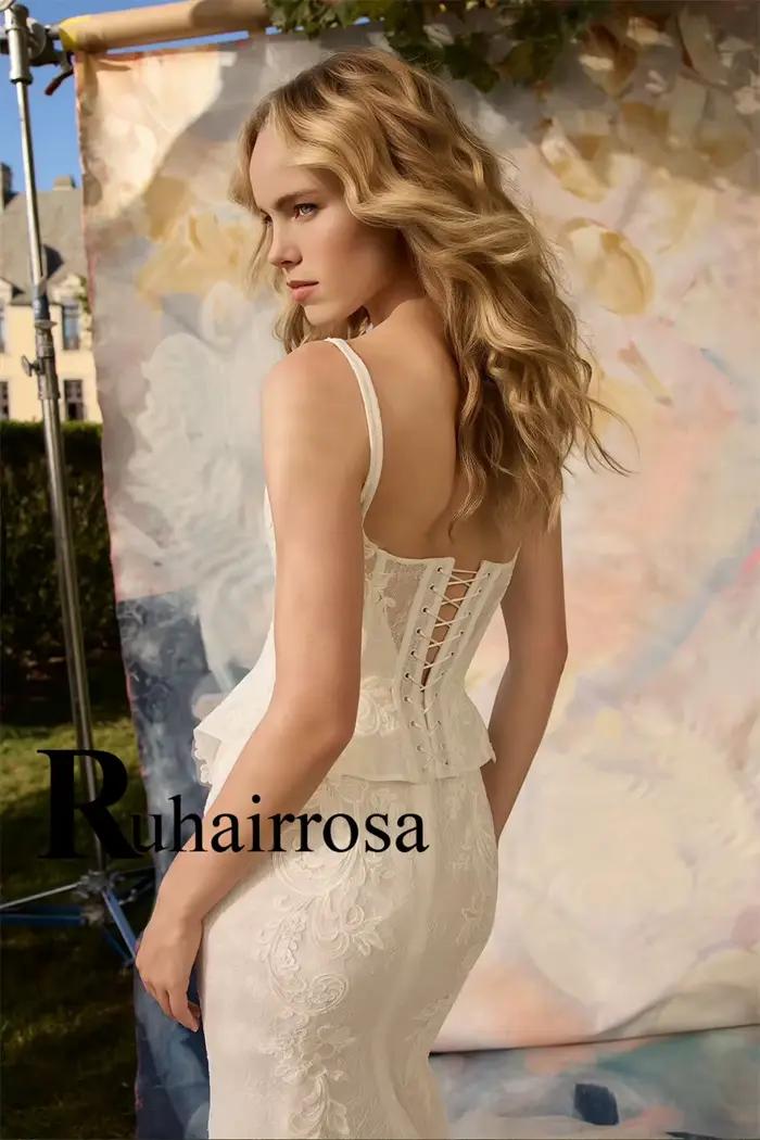 Ruhair à la mode encolure dégagée robes De mariée à lacets Corset dentelle Appliques sirène robe