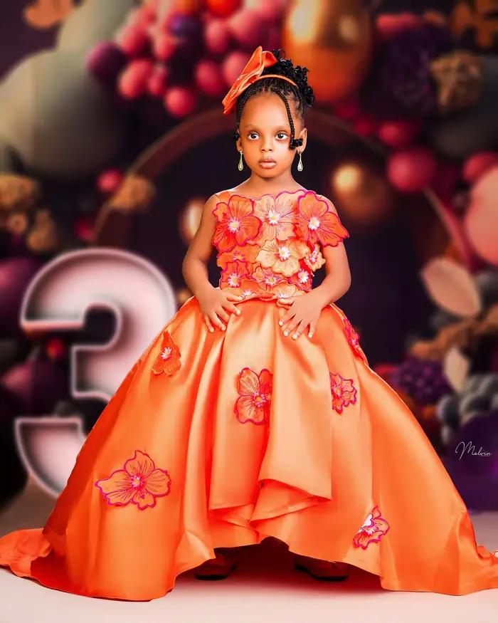 Robes de princesse orange à grande fleur pour filles, robes d'anniversaire pour enfants, mariage, Rhde bébé, tout ce qui est pour séance photo