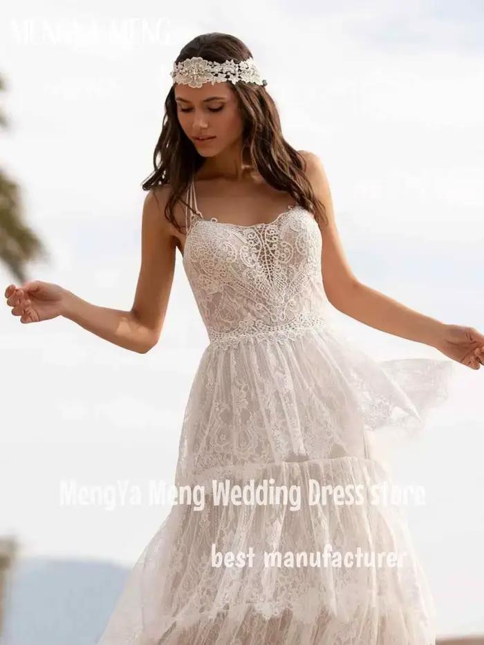 ZHUISHU personnalisé Boho a-ligne femmes robes De mariée à plusieurs niveaux dentelle bretelles Spaghetti