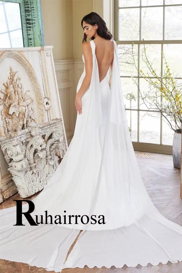 Ruhair à la mode chérie robes De mariée pour les femmes sirène Satin sans manches dos nu Robe