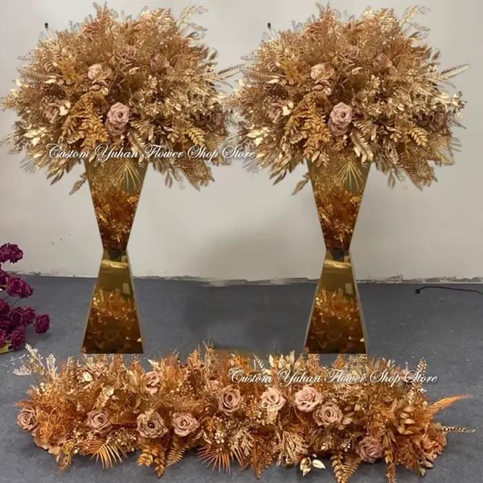 Boules de fleurs de rose dorées de luxe pour mariage, 90/80/70/60 cm, centre de table, accessoires, chemin de scène, décoration florale, accessoire de décoration