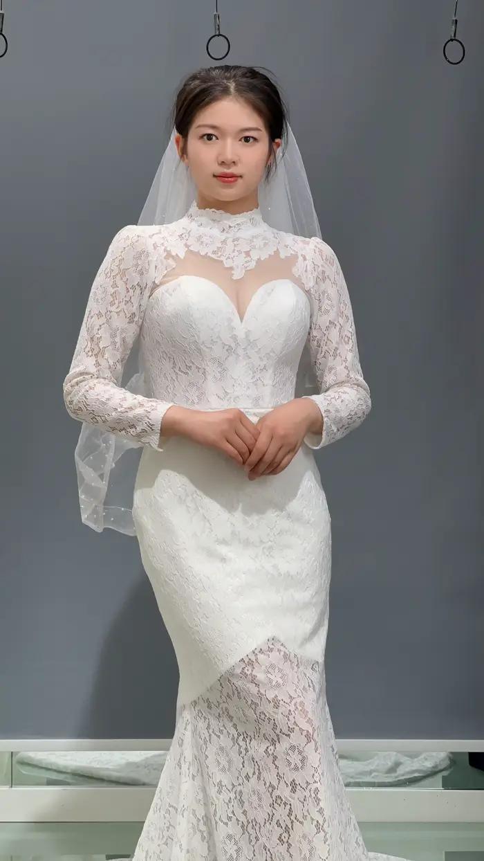 Kisswhite-Robes de mariée sirène en dentelle à col roulé