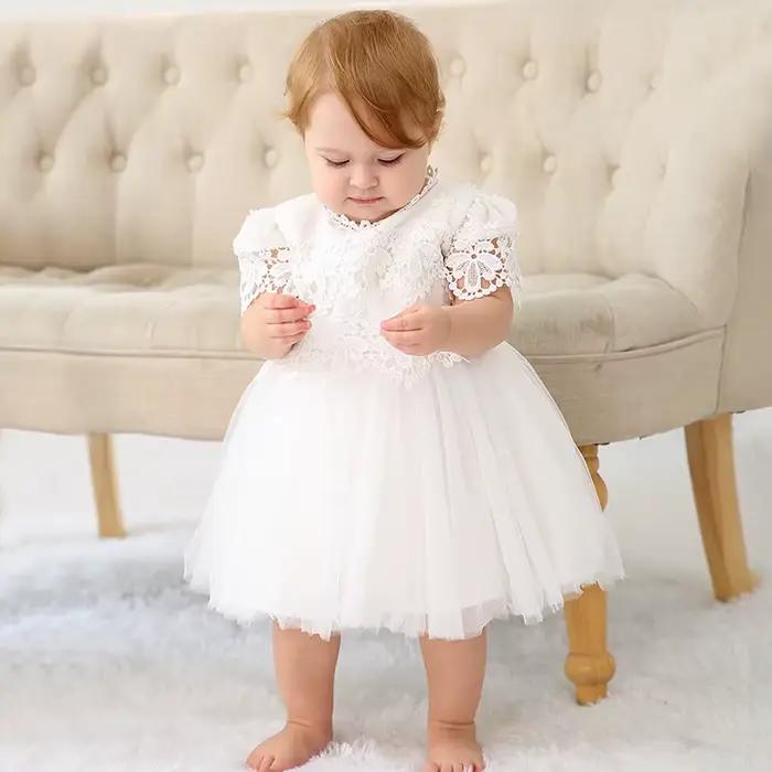 Robe blanche pour bébé fille fleur dentelle Tulle