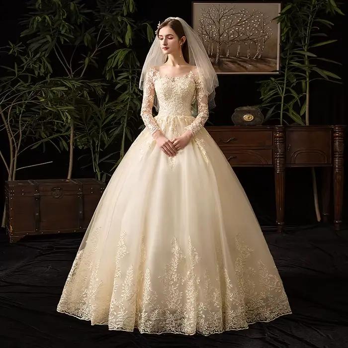 Robe de Mariée Musulmane en Dentelle à Manches sulf