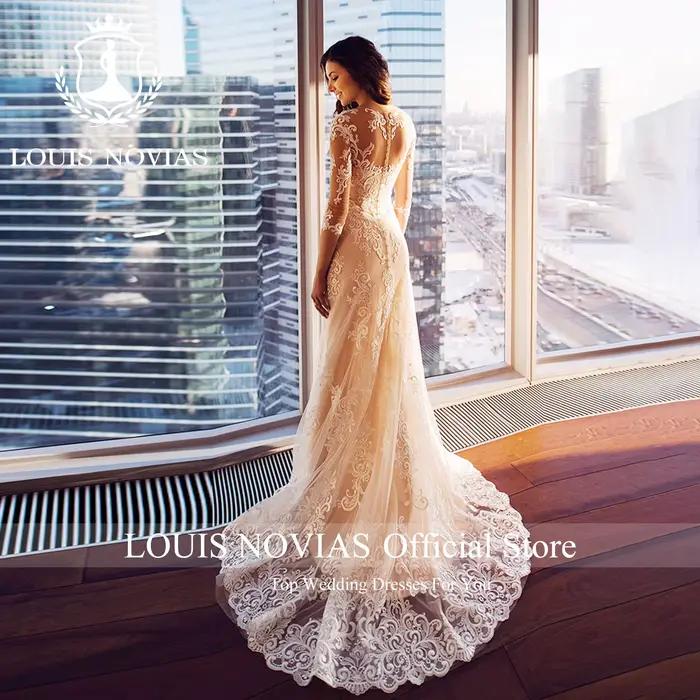 LOUIS NOVIAS robes De mariée sirène pour les femmes Simple à manches longues chérie Illusion robe