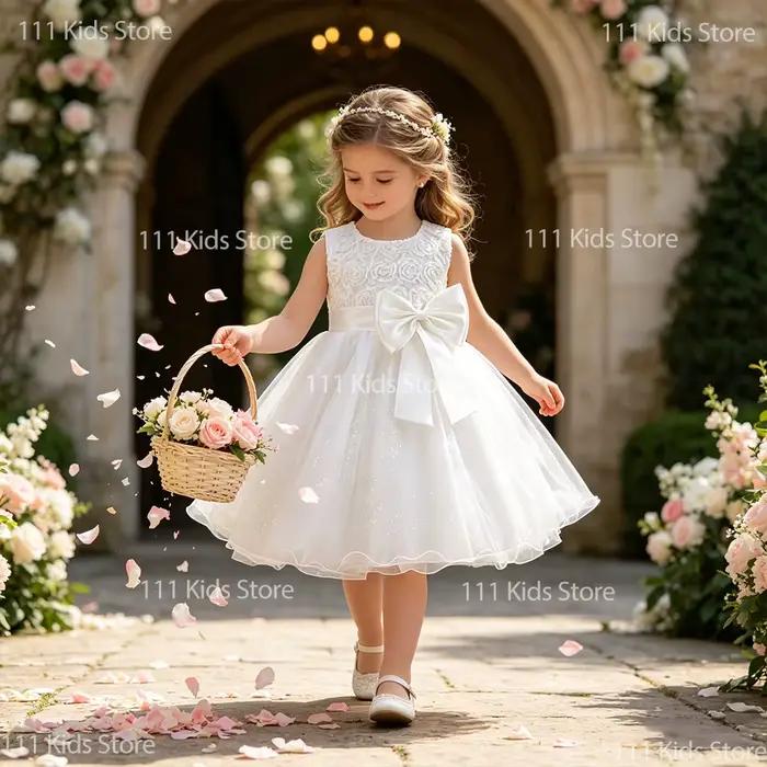 Robe de demoiselle d'honneur en polyester et viscose sans manches pour filles princesses occassions spéciales cérémonies mariage baptême anniversaire première communion