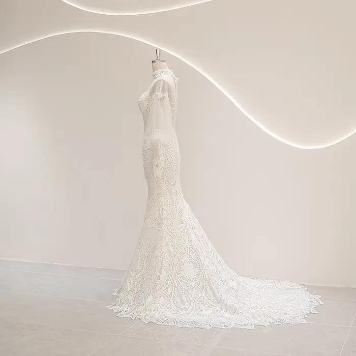 9277 personnalisé haut cou robe de mariée sirène robes