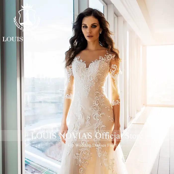 LOUIS NOVIAS robes De mariée sirène pour les femmes Simple à manches longues chérie Illusion robe