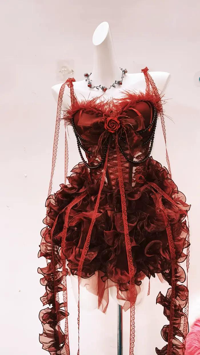 Robe Harajuku robe gothique robe en dentelle robe y2k robe Lolita robe Kawaii robe à nœud vêtements y2k vêtements gothiques robe vintage