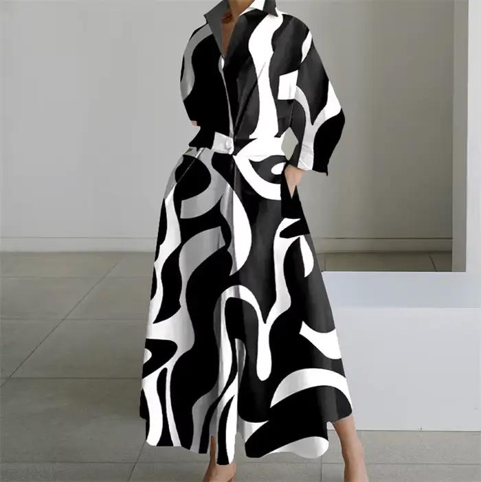 Robe élégante grande taille pour femmes, polyester, manches 3/4, col en V, revers, imprimé, décontractée, pour soirées, mariages, cocktails d'affaires
