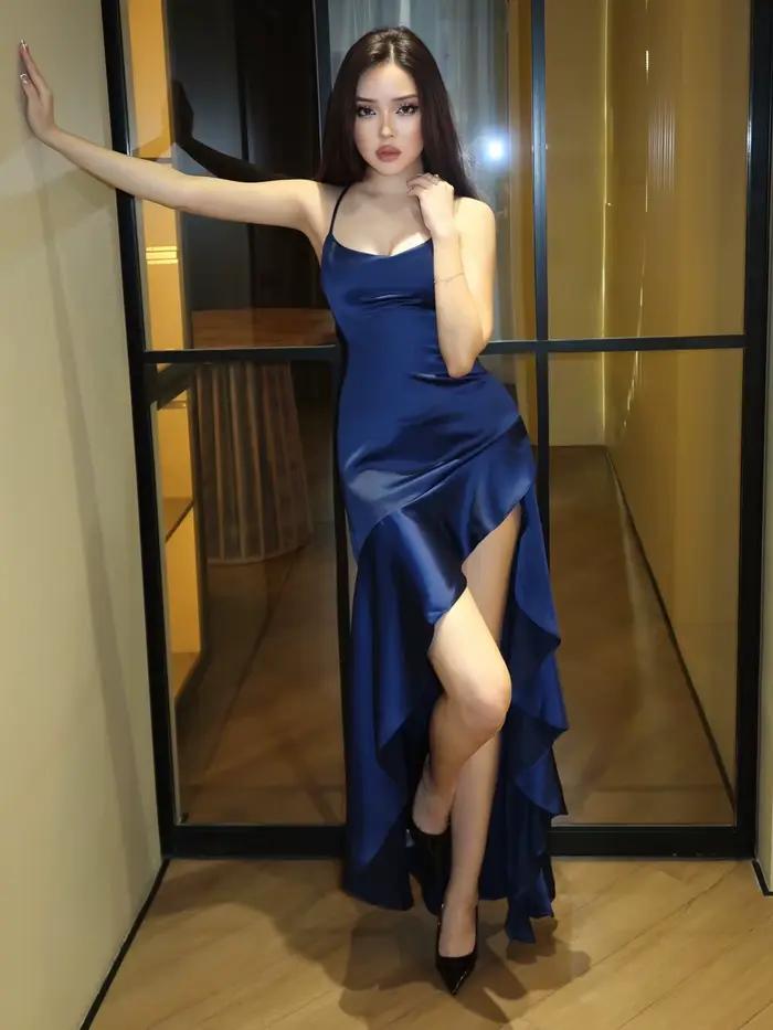 Robe de soirée élégante asymétrique en satin pour femme
