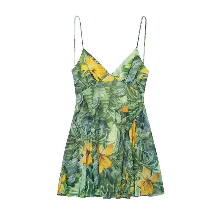 Nouvelle Robe Léopard Femme Été Mini en Tulle Imprimé Dos Nu Vintage Maille Sans Manches Chic pour Vacances