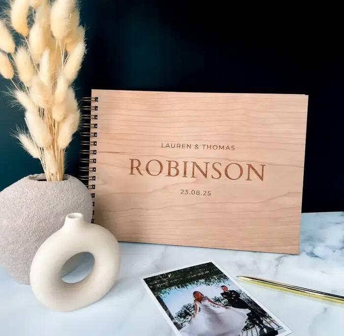 Livre d'or de mariage en bois, album photo rustique personnalisé, livre d'or de mariage unique, cadeau de mariage