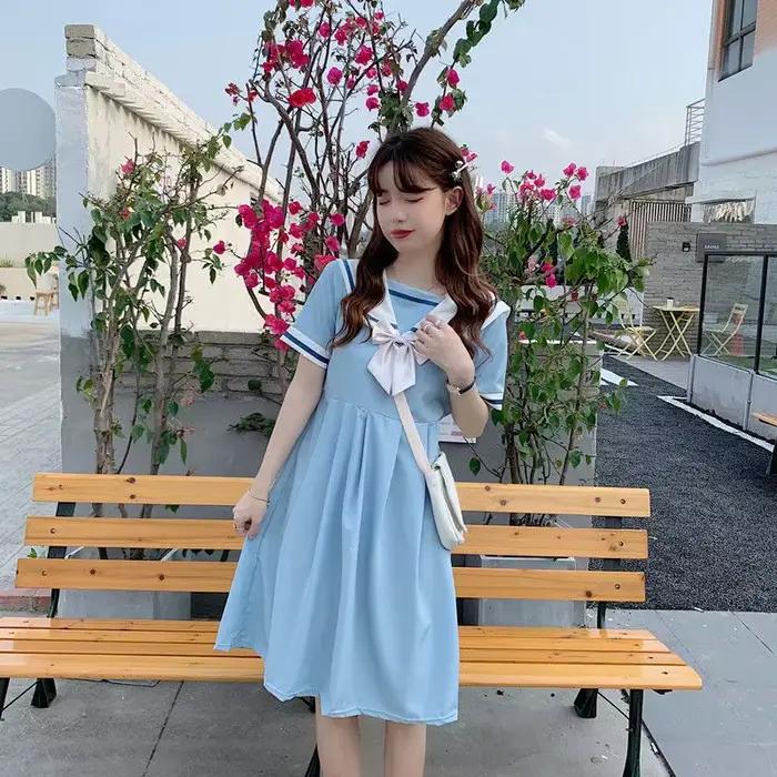 Nouveau 2025 été Preppy Style col marin minceur robe pour femme solide longue a-ligne