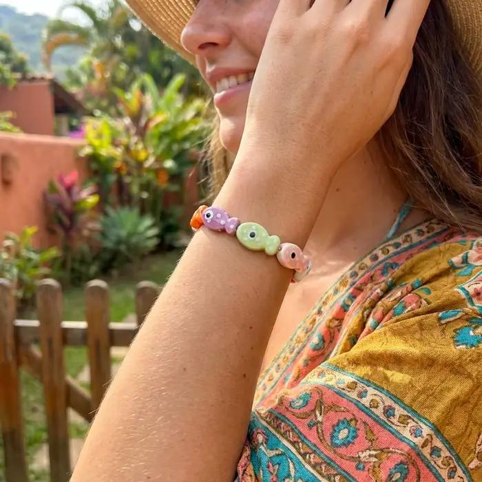 Bracelet de plage coloré en céramique avec poisson, bijou d'été pour femme