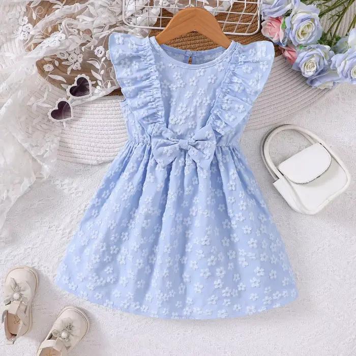 Robe printemps/été pour filles avec nœud jacquard 3D