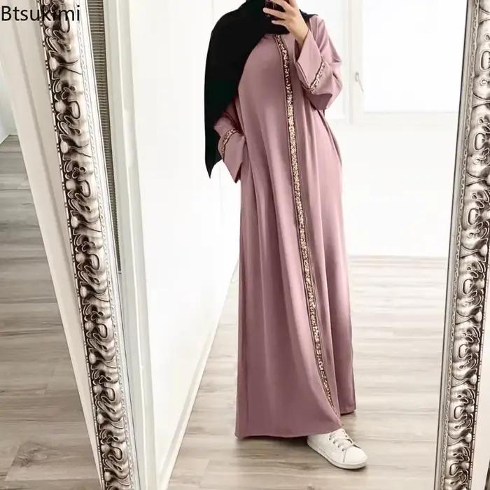 Mode musulmane Abaya longue Robe pour les femmes élégant épissure paillettes Maxi