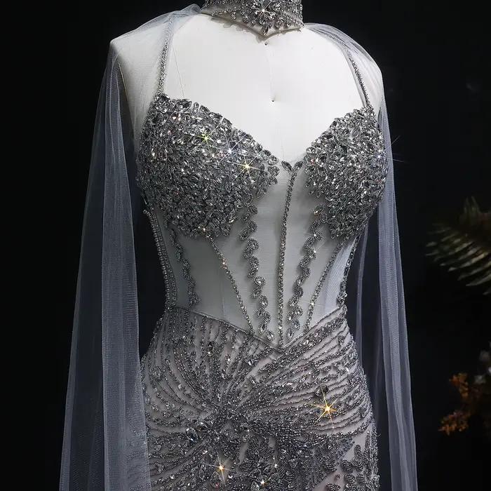 Sharon Said luxe Champagne sirène robe de soirée avec Cape pour les femmes de mariage noir robes de bal arabe SS071 personnalisé