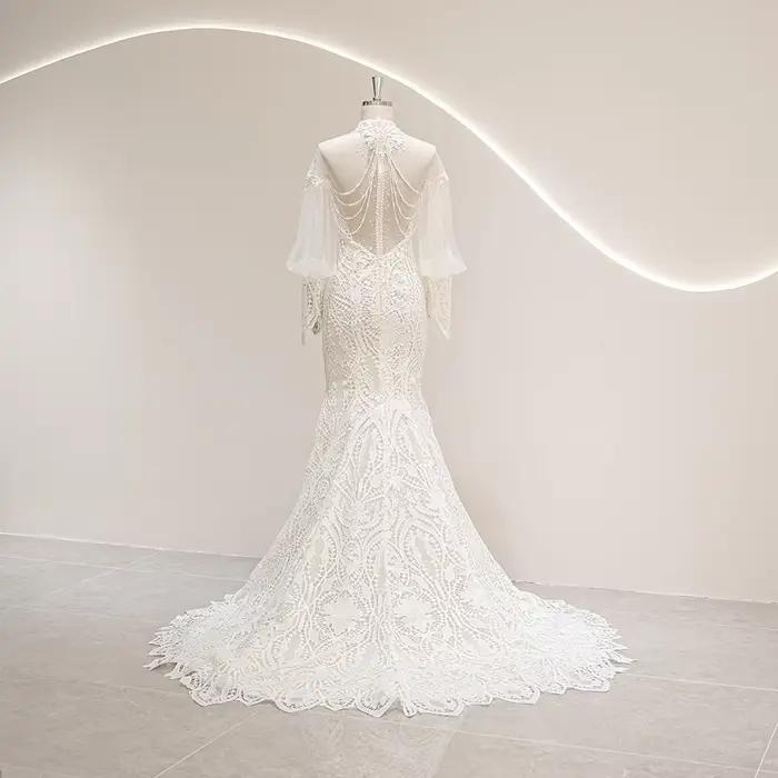 9277 personnalisé haut cou robe de mariée sirène robes