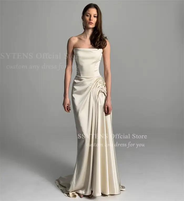 Robe de mariée élégante beige clair SSYTENS