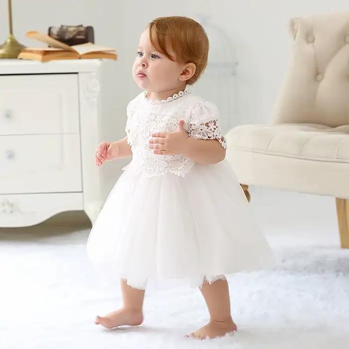Robe blanche pour bébé fille fleur dentelle Tulle