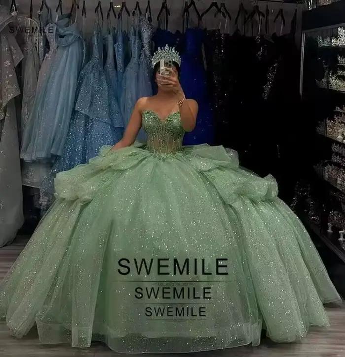 Robes de Quinceañera vert sauge SWEMILE
