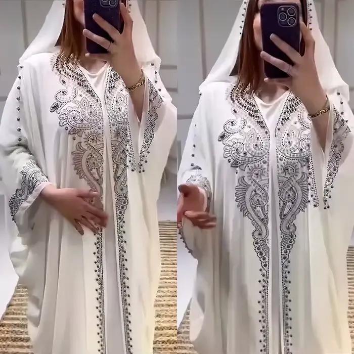Eid Robe musulmane pour femmes à capuche Abaya 2 pièces ensemble diamant Jalabiya Maroc robes de soirée dubaï Abayas