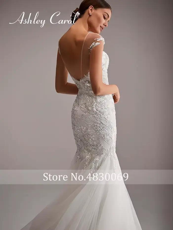 Ashley Carol robes De mariée sirène pour les femmes élégantes robes De mariée à col en v profond perles Appliques robes De mariée robes De Novia