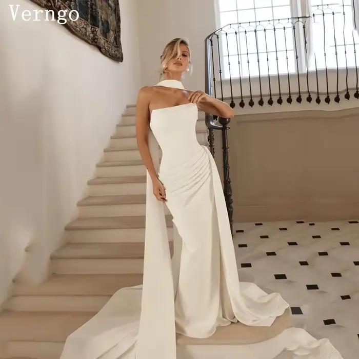 Verngo ivoire crêpe robe de mariée sans bretelles sirène plissée robes