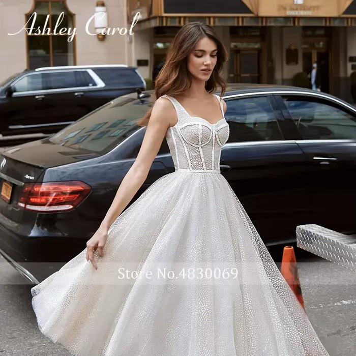 Ashley Carol-Robe de mariée mi-mollet en dentelle à pois brillants
