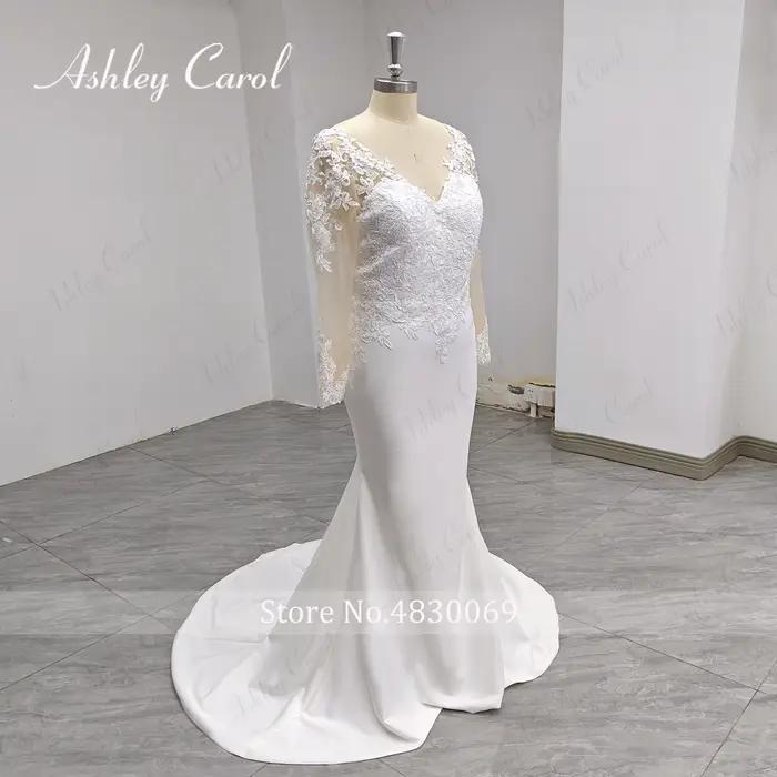 Ashley Carol robe De mariée sirène photos réelles Appliques classiques bouton brosse Train Satin