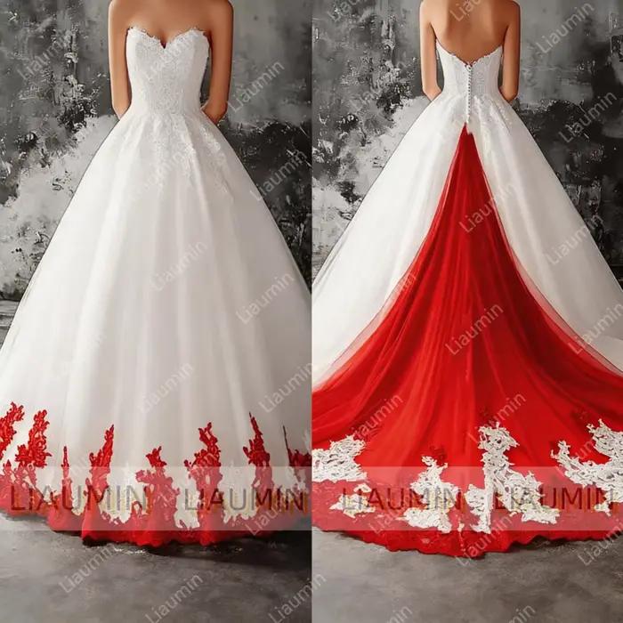 Robe de mariée en Tulle blanc et dentelle bleue, sans bretelles, longueur au sol, dos à lacets, robes de bal formelles, sur mesure, W19-5
