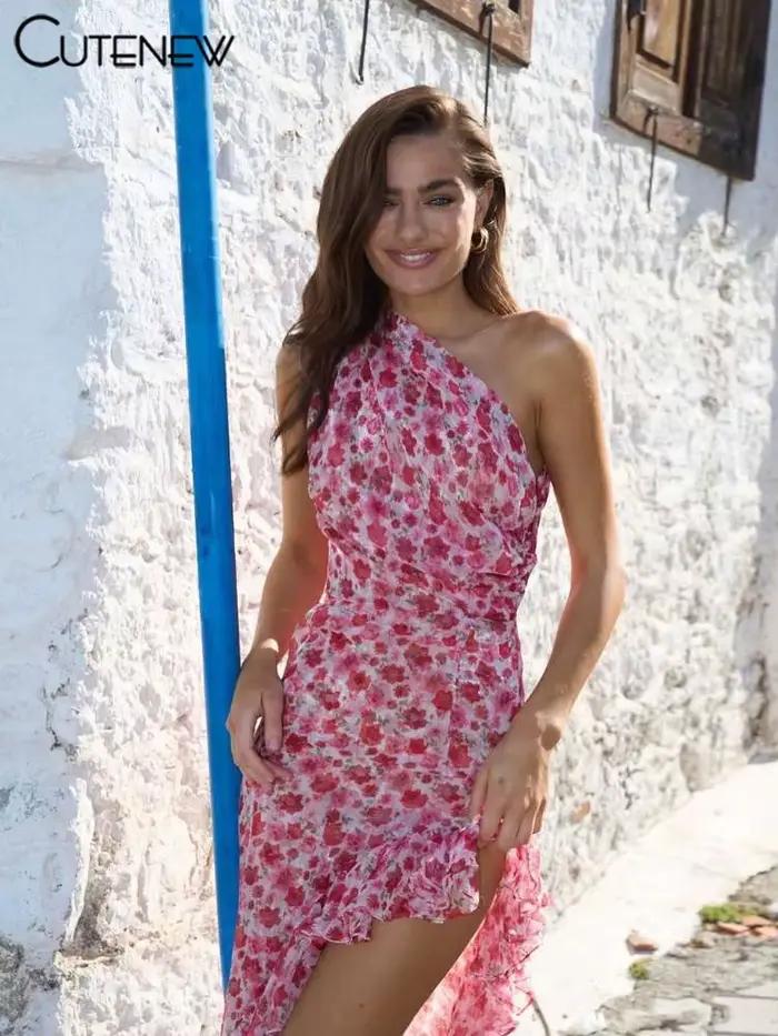 Cutenew-Robe Mi-Longue à Imprimé Floral pour Femme