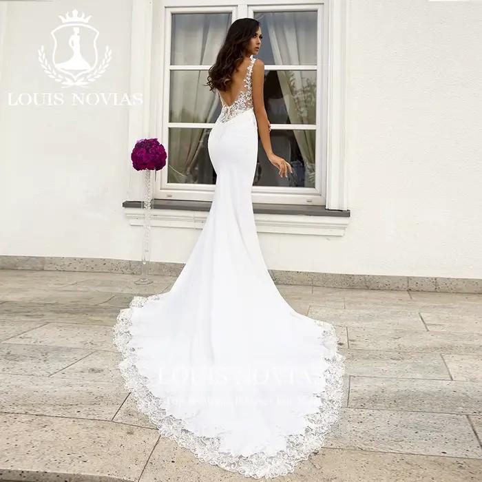 LOUIS NOVIAS robes De mariée sirène pour les femmes nouveau Design SCOOP Appliques dos nu Satin robe