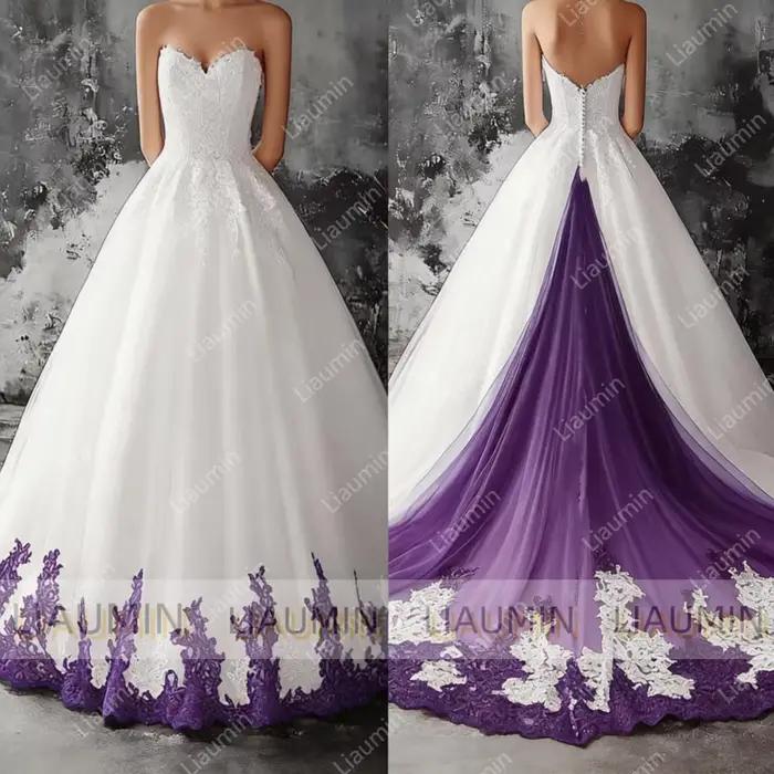 Robe de mariée en Tulle blanc et dentelle bleue, sans bretelles, longueur au sol, dos à lacets, robes de bal formelles, sur mesure, W19-5