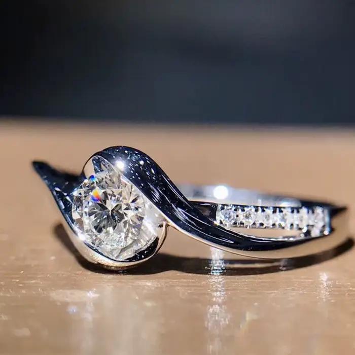 Bague de promesse élégante en argent Sterling 925, Solitaire en Zircon, Surround soyeux, bijoux de fiançailles et de mariage
