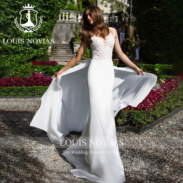 LOUIS NOVIAS 2 en 1 robes de mariée sirène chérie Illusion Appliques spectacle réel détachable Train trompette robe