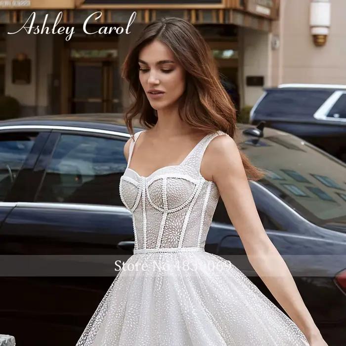 Ashley Carol-Robe de mariée mi-mollet en dentelle à pois brillants