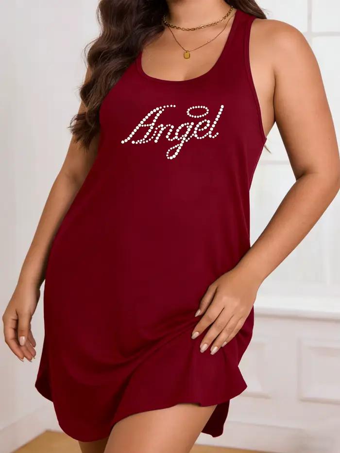 Robe décontractée pour femme - Robe sans manches à imprimé lettres