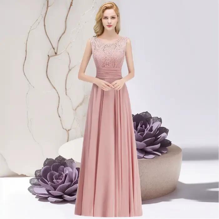 Robe longue de demoiselle d'honneur en mousseline de soie