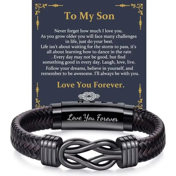 Bracelet en cuir avec nœud, cadeau pour homme, cadeau d'anniversaire pour papa, homme, fils, mari, bracelet en cuir, cadeaux pour la Saint-Valentin, cadeaux d'anniversaire