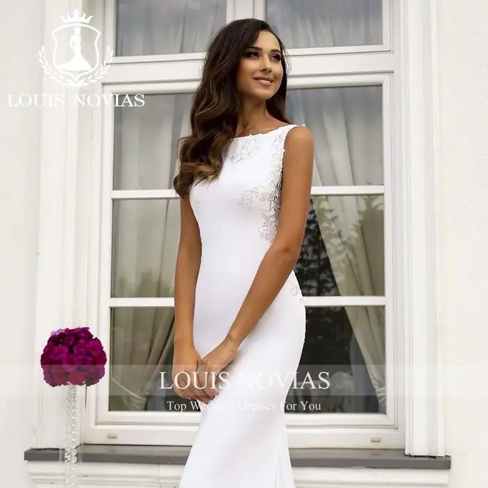 LOUIS NOVIAS robes De mariée sirène pour les femmes nouveau Design SCOOP Appliques dos nu Satin robe