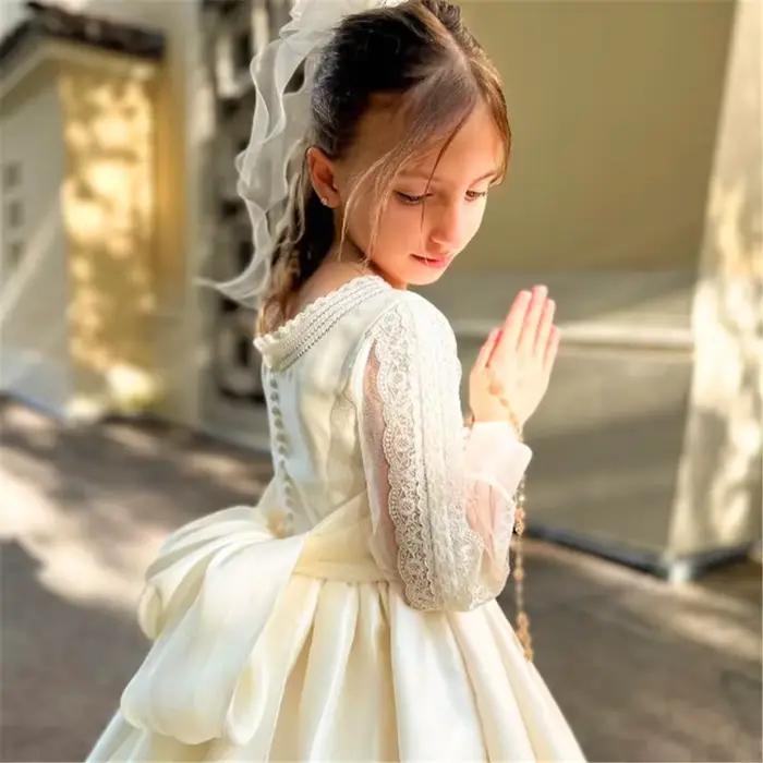 Robe de Princesse en Tulle et Dentelle à Manches sulfpour Fille