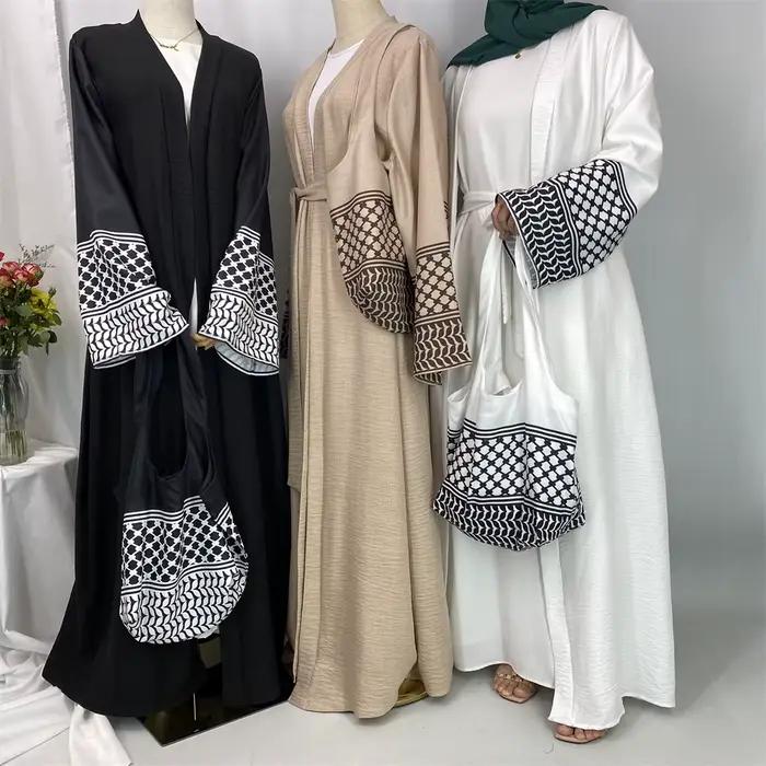 Dubaï élégant caftan Robe modeste Abayas musulman ouvert Abaya et sac femmes Islam