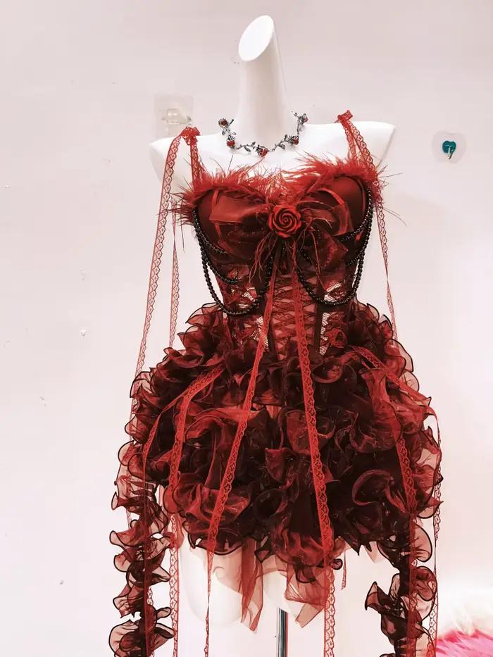 Robe Harajuku robe gothique robe en dentelle robe y2k robe Lolita robe Kawaii robe à nœud vêtements y2k vêtements gothiques robe vintage